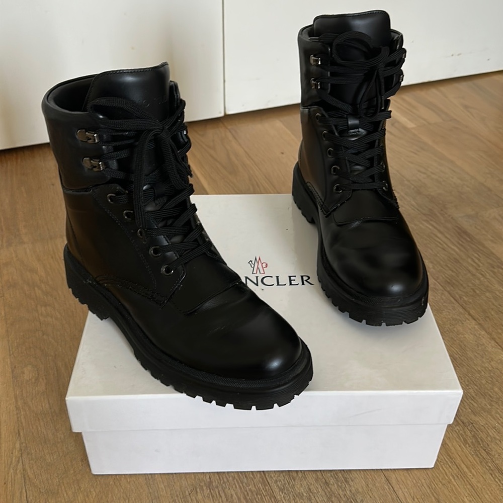 Moncler Women’s Black Patty Leather Combat Boots
